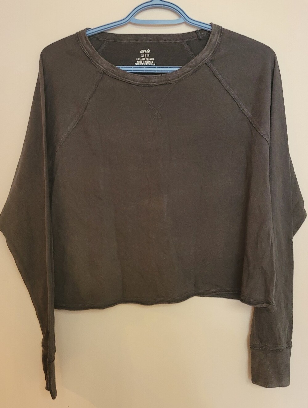 Aerie Women's Dark Brown Cropped Crewneck Sweatshirt